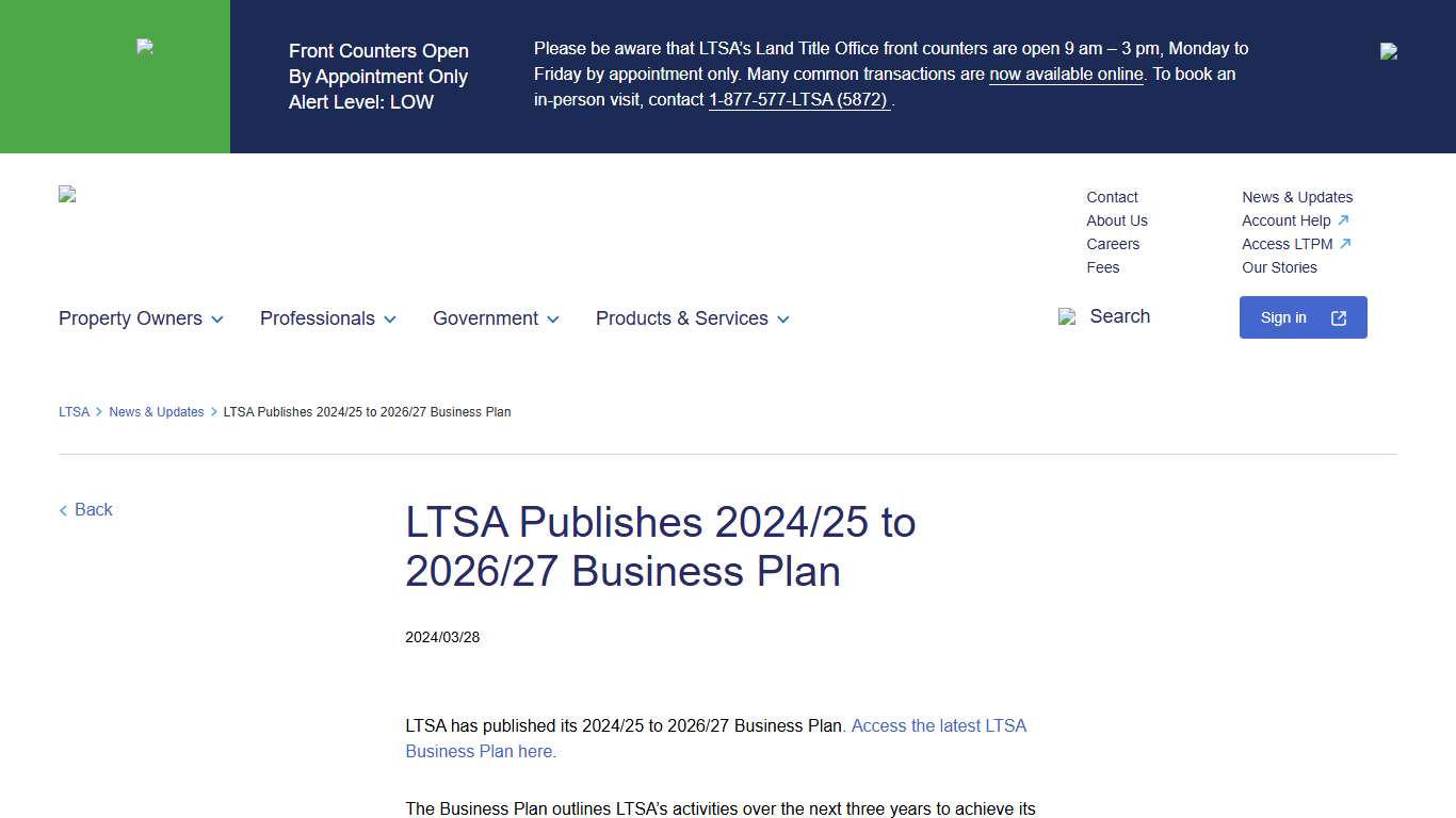 LTSA Publishes 2024/25 to 2026/27 Business Plan - LTSA